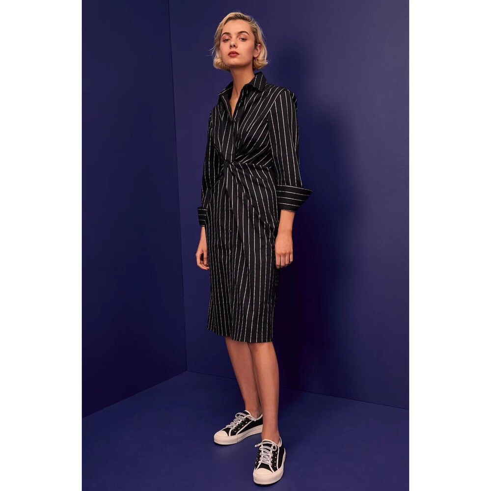 NWT C/MEO Collective Black Striped Petite Shirt Dress – Size XXS - Picture 5 of 5